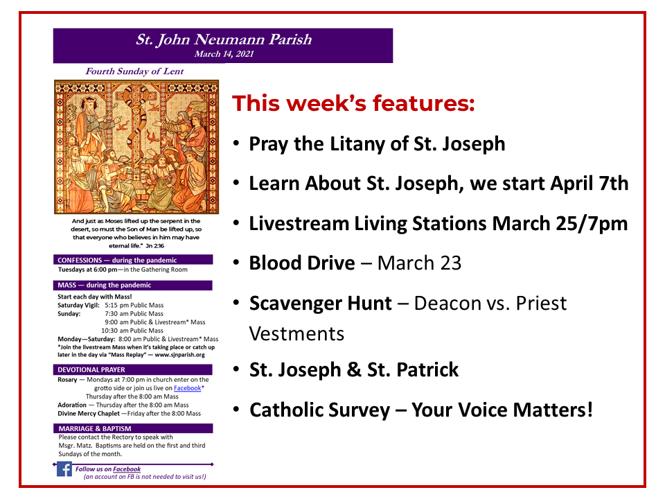 Bulletin Cover 20210314 St. John Neumann Parish Bryn Mawr, PA
