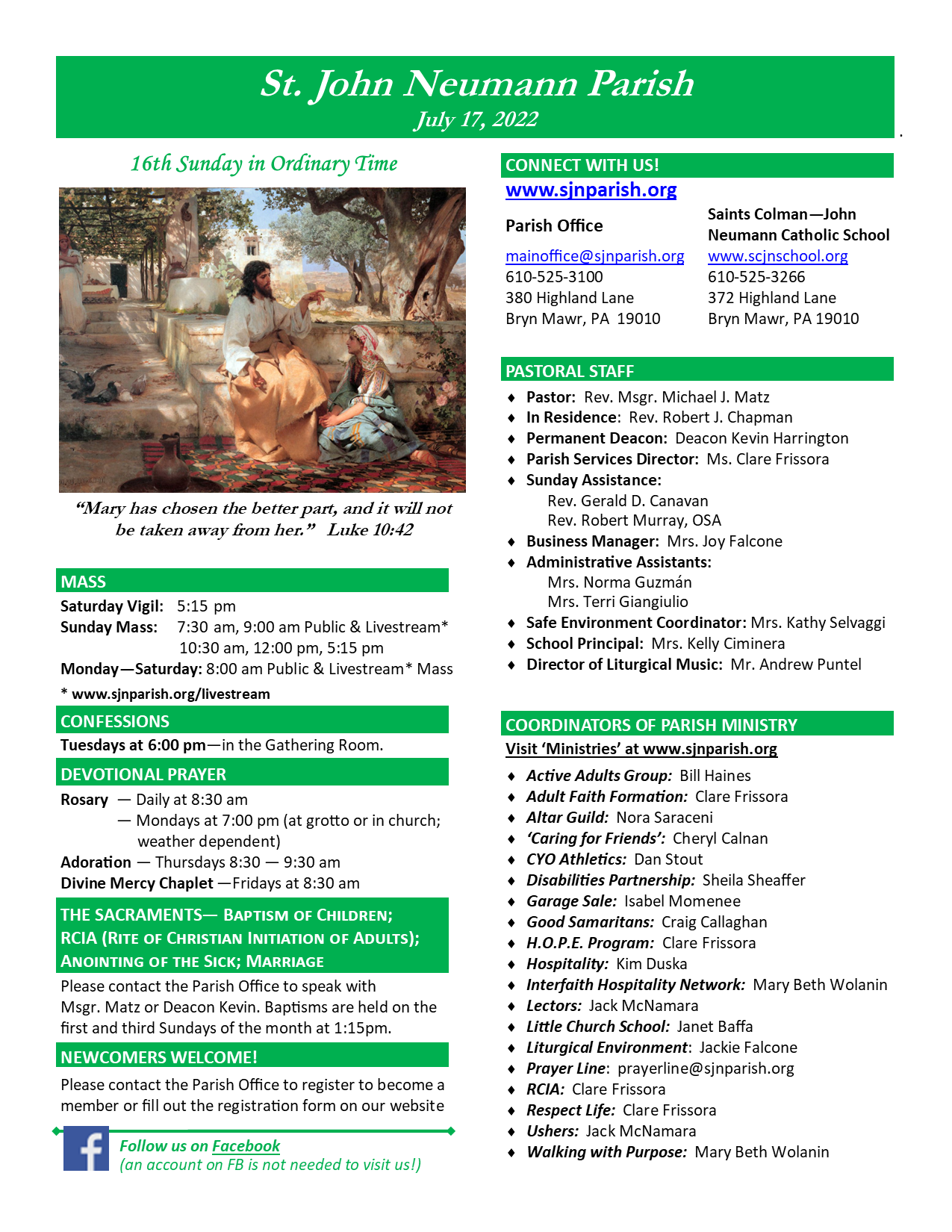 153Bulletin 20220717 St. John Neumann Parish Bryn Mawr, PA