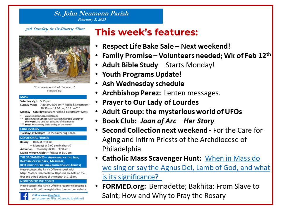 153Bulletin Cover 20230205 St. John Neumann Parish Bryn Mawr, PA