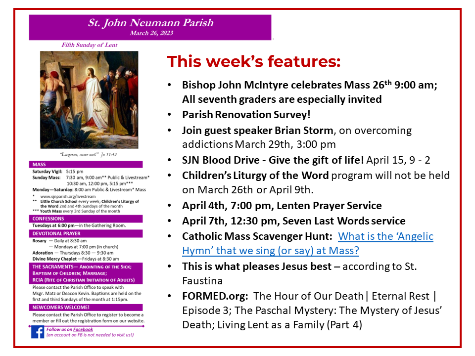 153Bulletin Cover 20230326 St. John Neumann Parish Bryn Mawr, PA