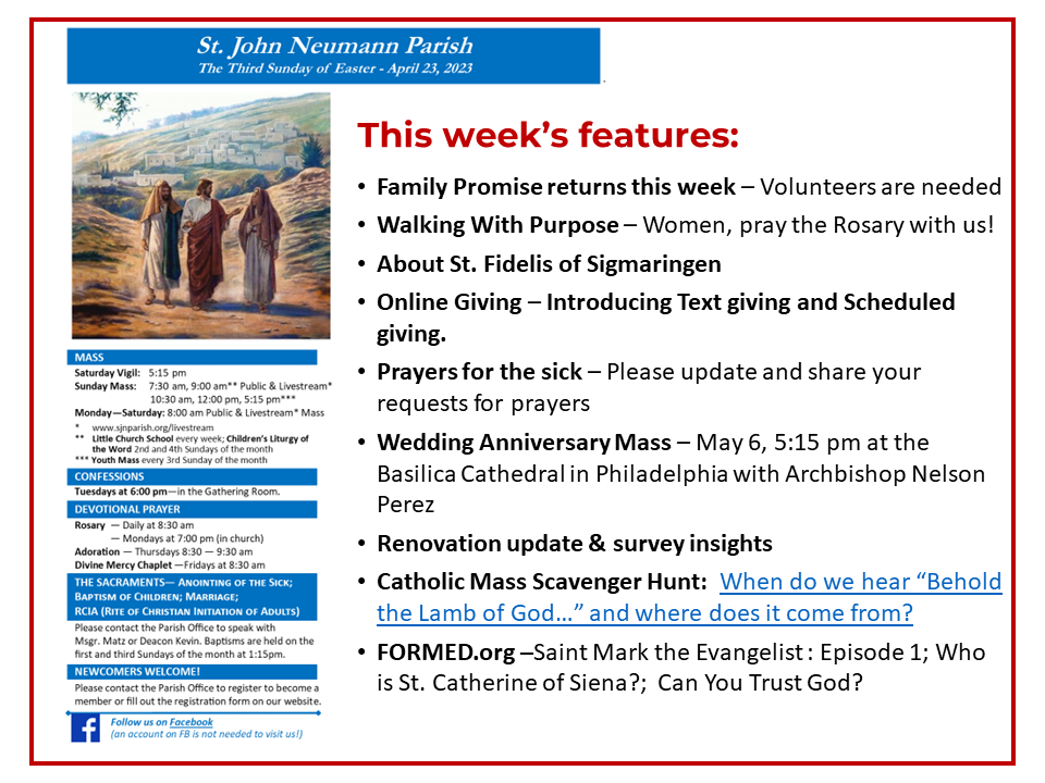 153Bulletin Cover 20230423 St. John Neumann Parish Bryn Mawr, PA