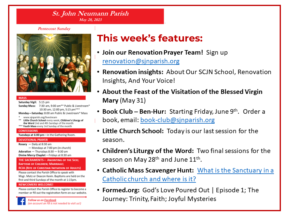153Bulletin Cover 20230528 St. John Neumann Parish Bryn Mawr, PA